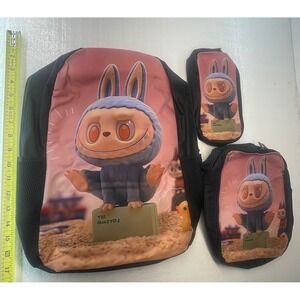 Labubu The Monsters Backpack 3 Piece Set School Bag Pencil Case Coin lunch‎ Bag